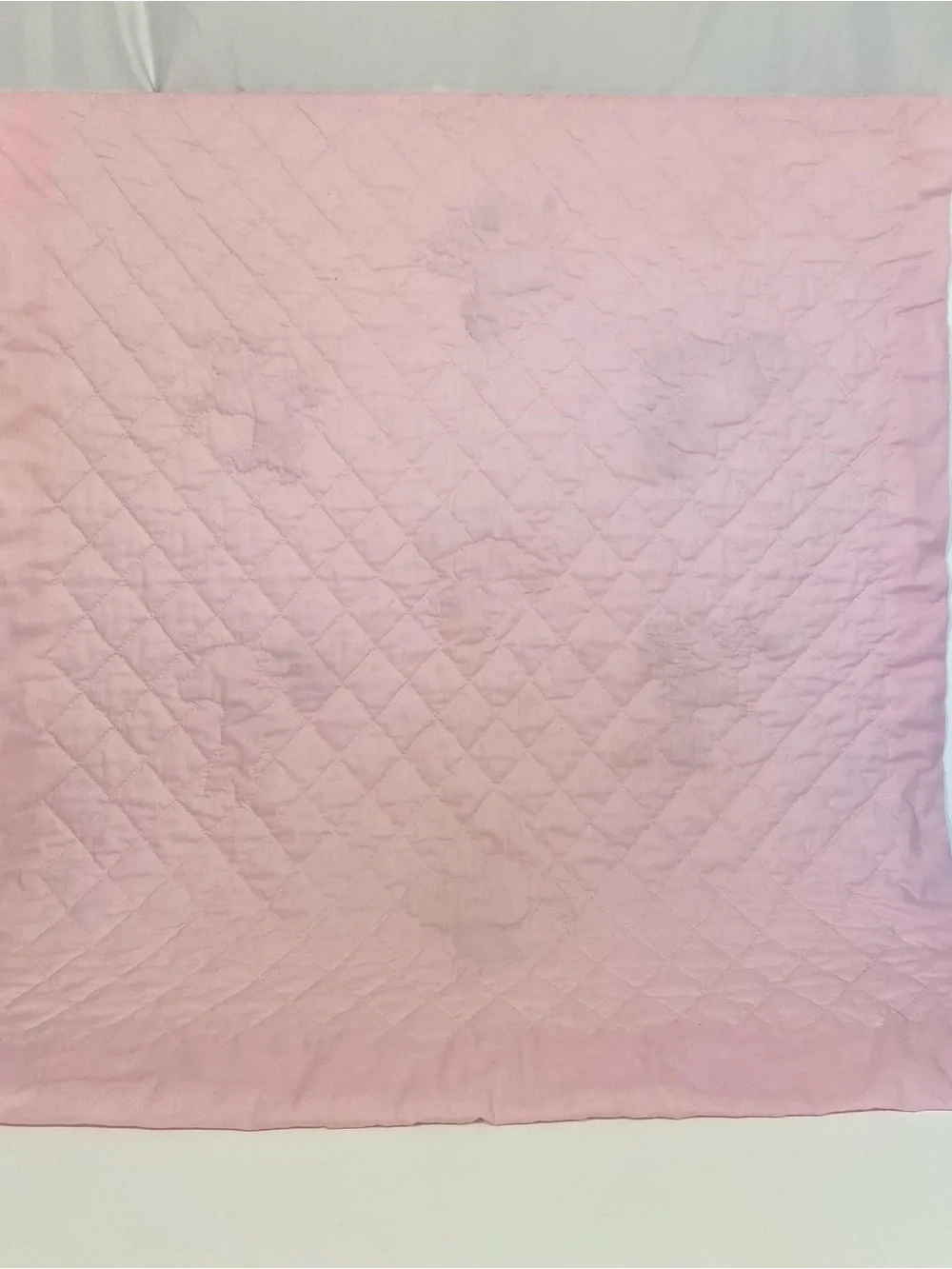 Vintage White & Pink Quilted Baby Blanket with Embroidered Animals